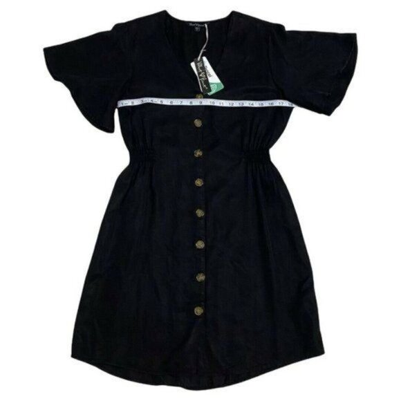 Velvet Heart Black V-Neck Flutter Sleeve Front Button Dress Size S - Picture 6 of 10